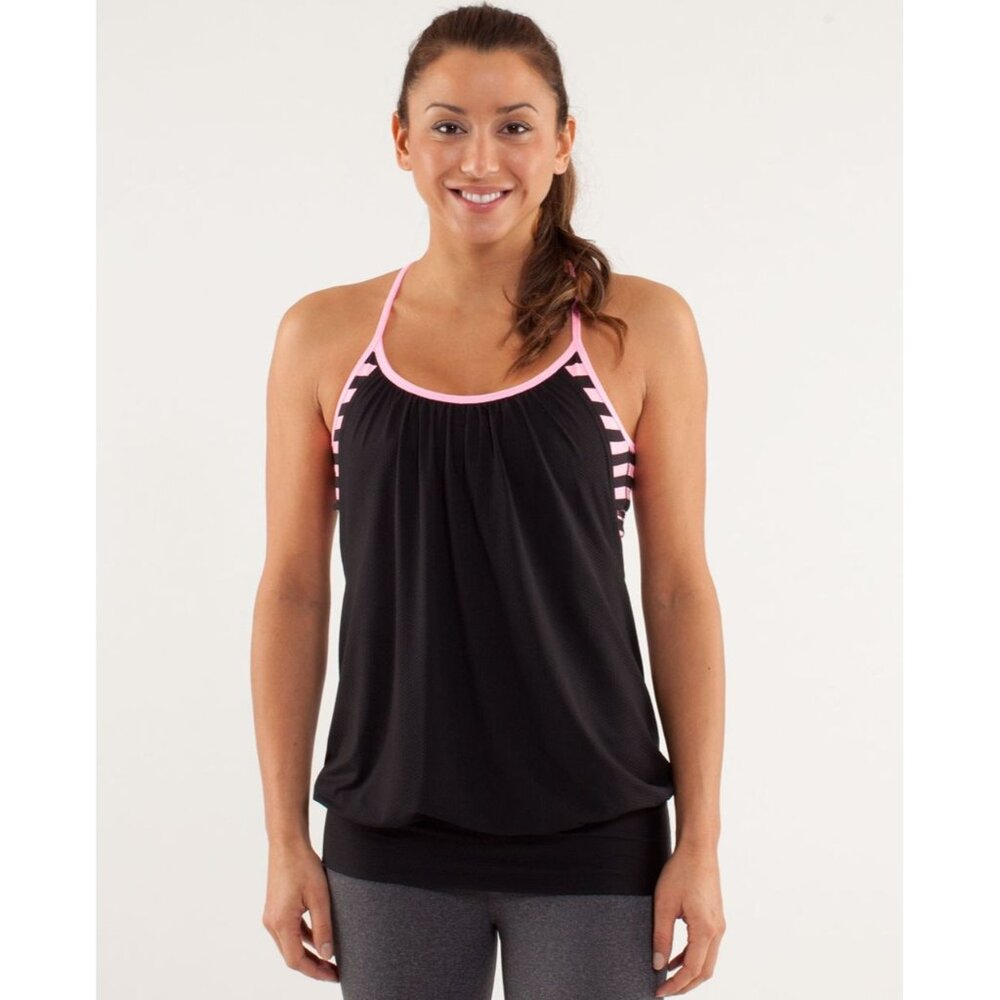 Lululemon No Limits Tank-Sea Stripe Printed Pink Shell SIZE 6